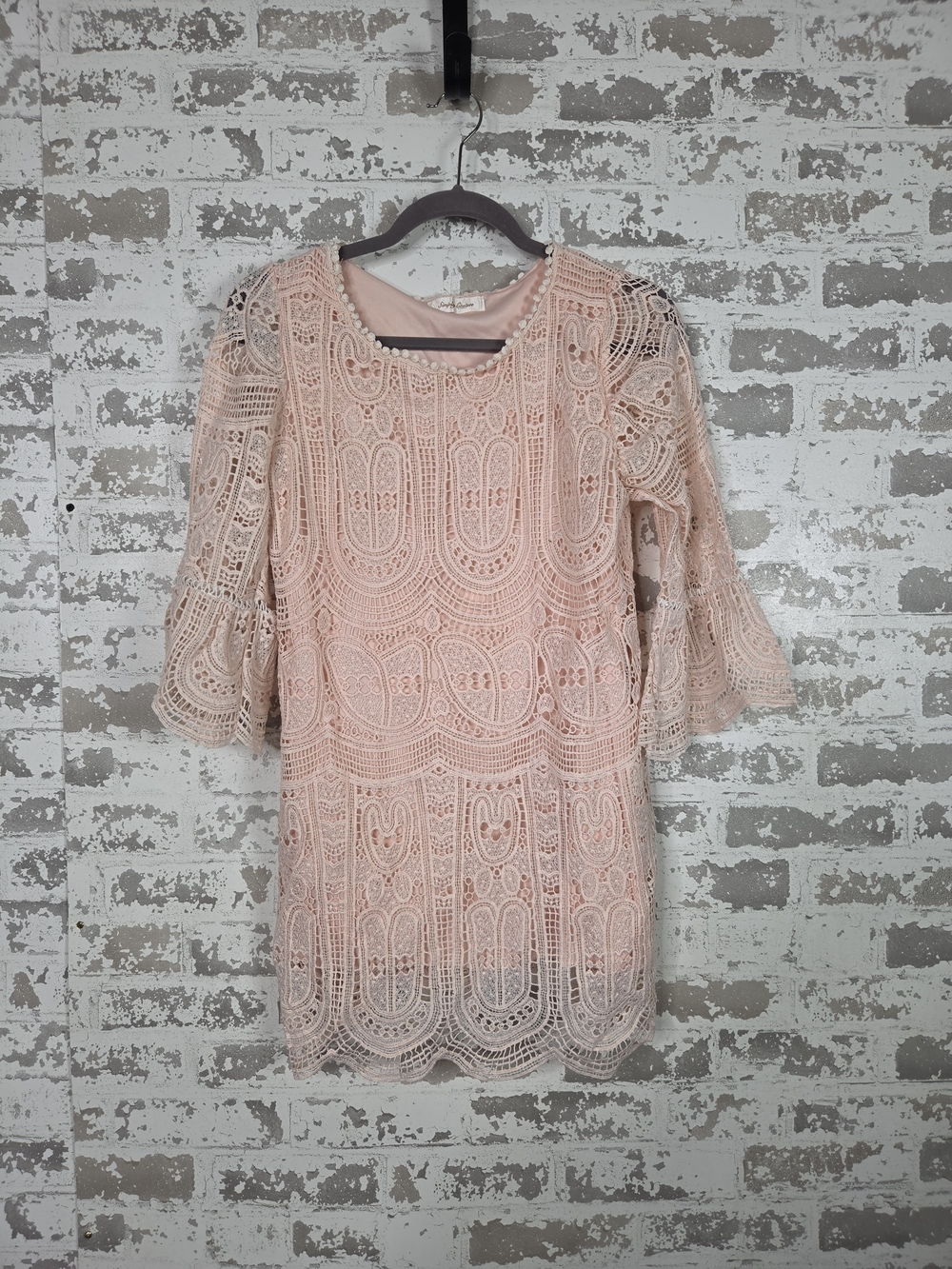 Simply Southern Blush Pink Lace Overlay Flutter Sleeve Bohemian Dress Size Small